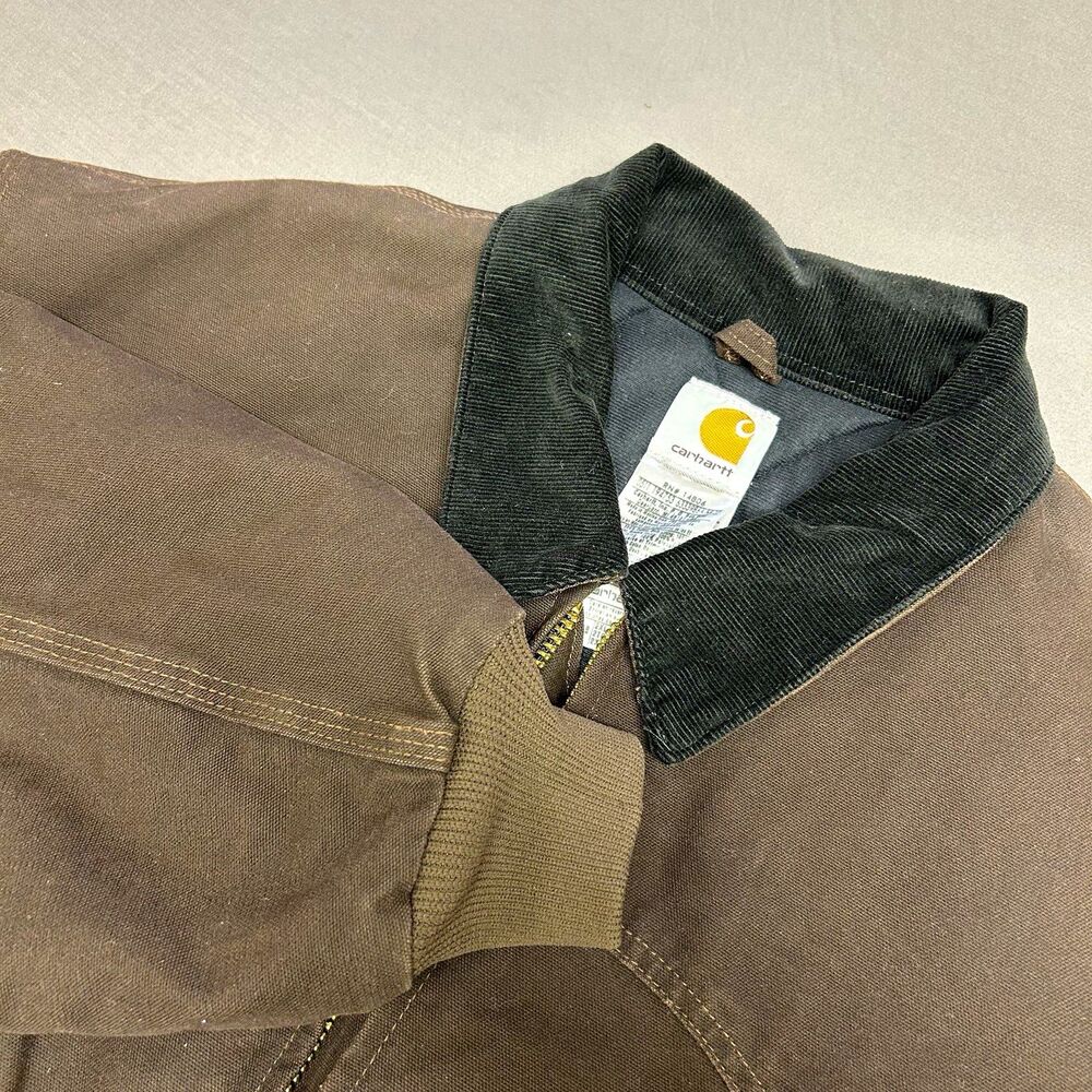 VTG Carhartt J14 DKB Brown Quilted Lined Canvas Santa Fe Point Collar 2XL